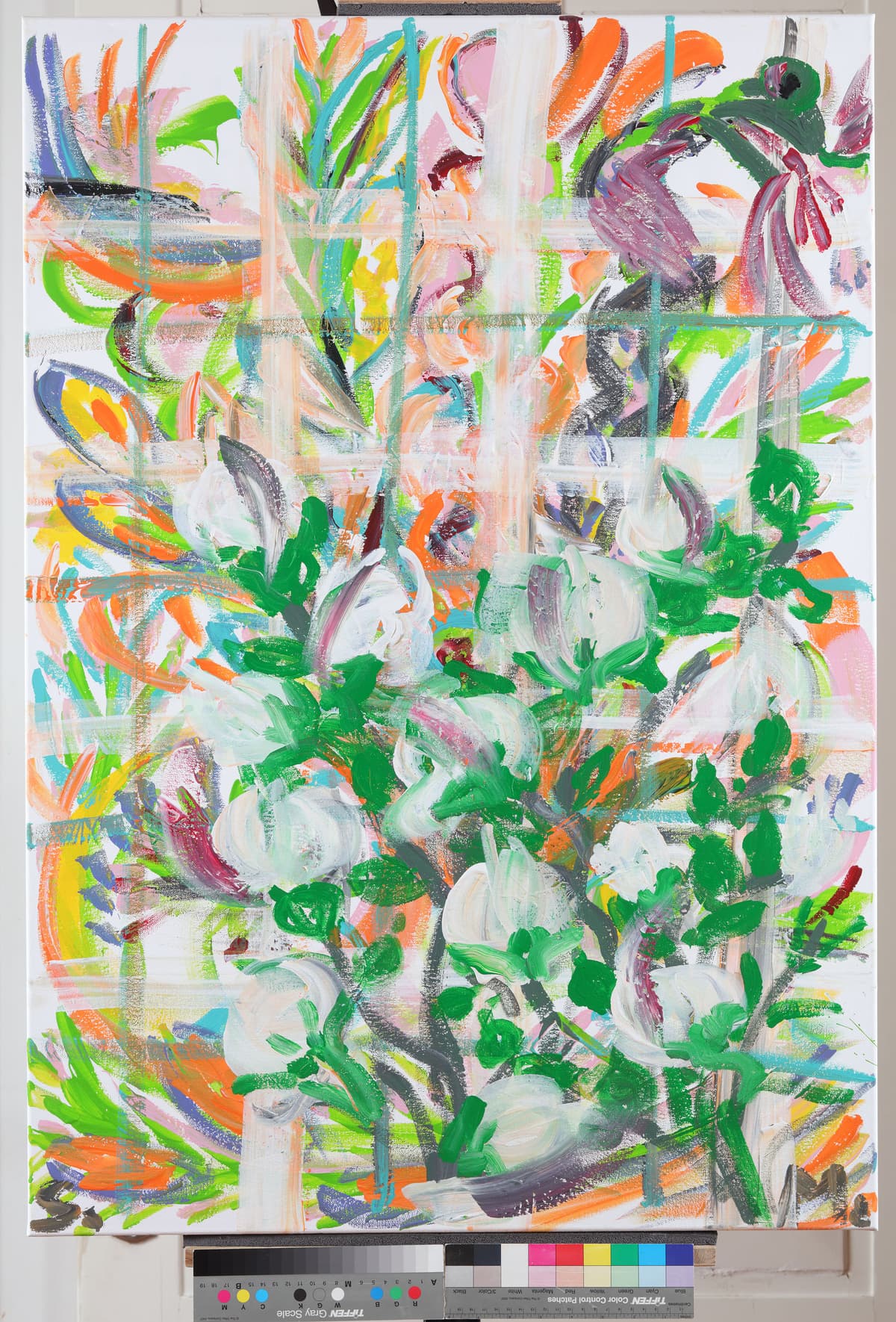 Vrt kod komšinice Mariške / Neighbour Mariška's garden, 2022 — Acrylic on canvas by Saša Mesić