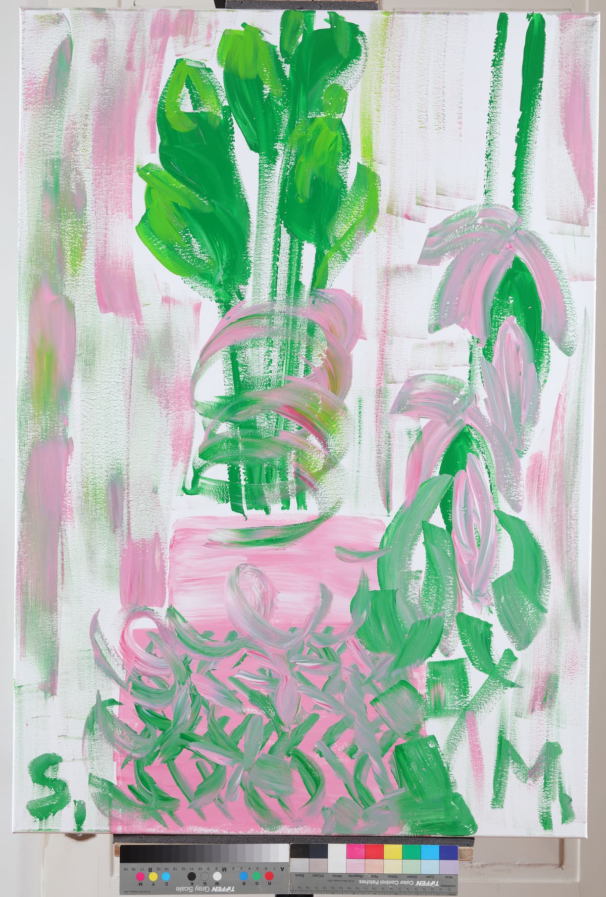 StoInjak s ornamentom bez veze i okolo soba bez veze / Tablecloth with a Lame Ornament Surrounded by a Lame Room, 2022 — Acrylic on canvas by Saša Mesić