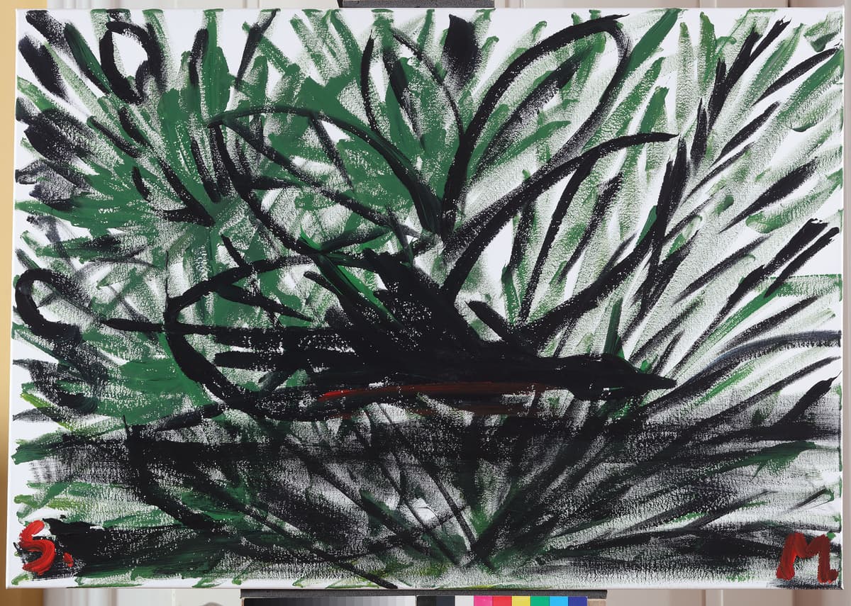 Patka u U letu / Duck in Flight, 2022 — Acrylic on canvas by Saša Mesić