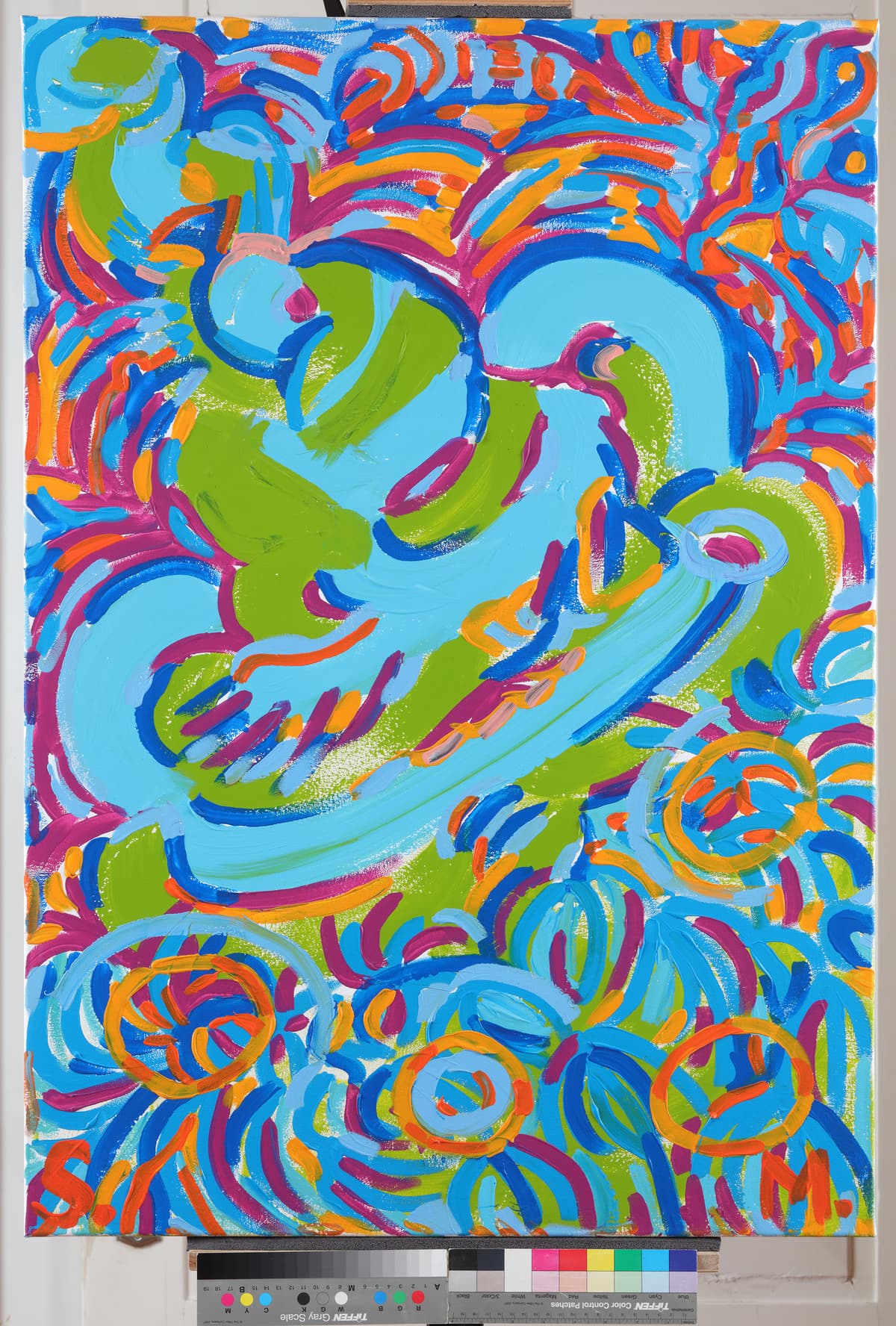Na plavom luftiću / On a Blue Air Mattress, 2022 — Acrylic on canvas by Saša Mesić